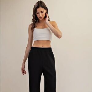 Black Modal Scuba Straight Pant with Relaxed Silhouette and Elastic Waist